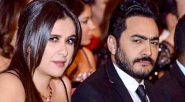 ياسمين عبد العزيز وتامر حسنى فى حفل توزيع جوائز وشوشة