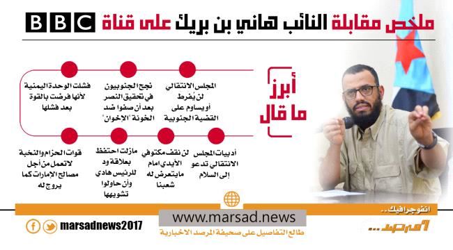 ملخص مقابلة نائب الانتقالي الشيخ هاني بن بريك على قناة BBC