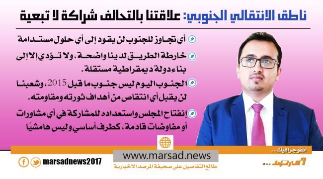 ناطق الانتقالي الجنوبي: علاقتنا بالتحالف شراكة لا تبعية 