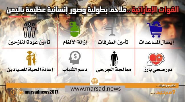 القوات الإماراتية ..ملاحم بطولية وصور إنسانية عظيمة باليمن