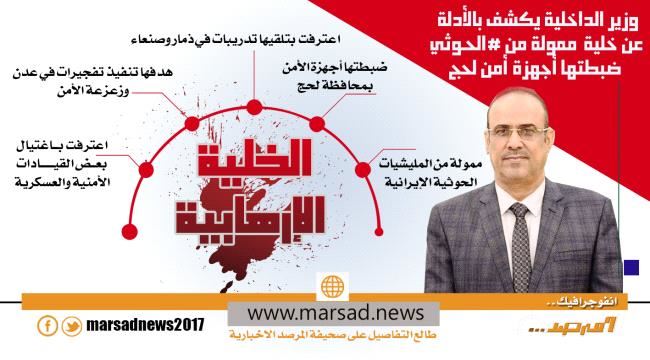 وزير الداخلية يكشف بالأدلة  عن خلية  ممولة من الحـوثي  ضبطتها أجهزة أمن لحج