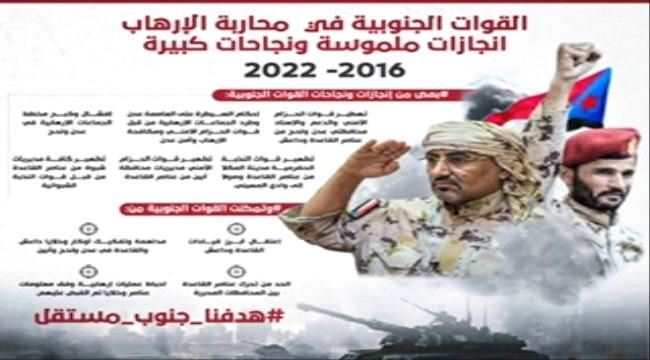 القوات الجنوبية في  محاربة الإرهاب انجازات ملموسة ونجاحات كبيرة 2016- 2022