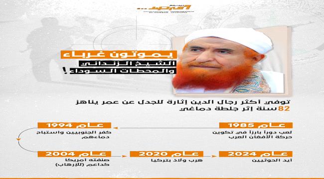 يموتون غرباء..الشيخ الزنداني والمحطات السوداء "انفوجرافيك"