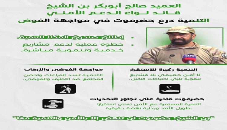 تقرير: العميد صالح بن الشيخ يؤكد أن التنمية الميدانية هي الطريق نحو استقرار حضرموت