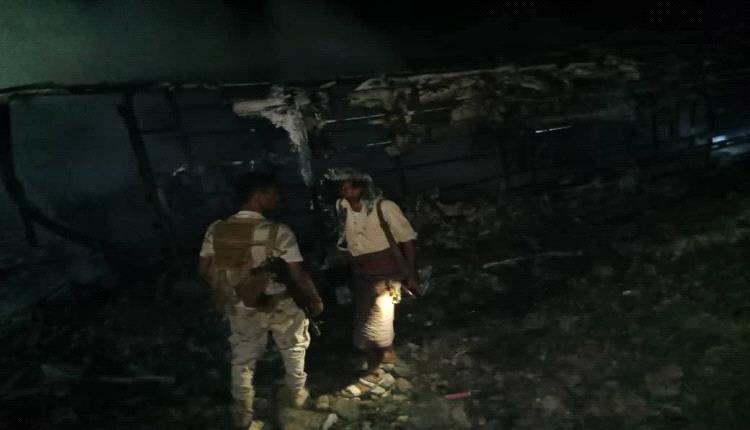 أمن أبين ينشر تفاصيل فاجعة احتراق باص النقل الجماعي في منطقة العرقوب