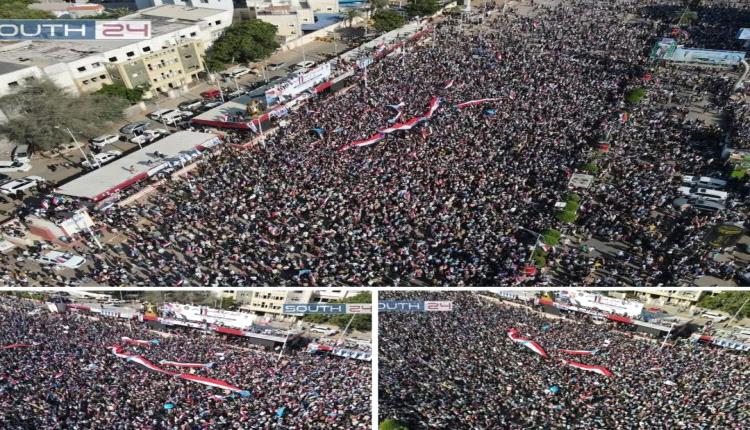 عدن : صور جوية تظهر حشداً غير مسبوق في مليونية التفويض وذكرى إعلان عدن التاريخي